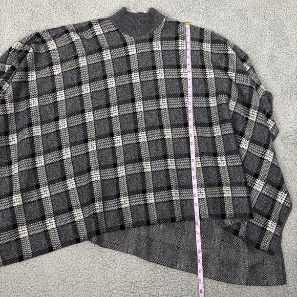 Theory Poncho Womens Petite Small Plaid Grey Wool Knit Florencia Oversized - Picture 7 of 13